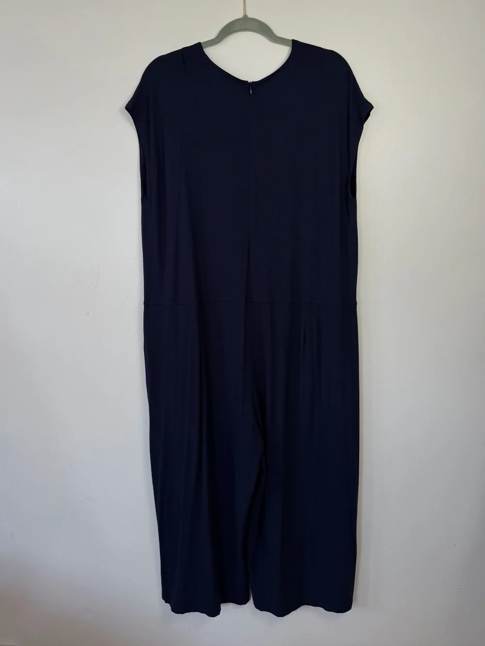 Eileen Fisher Navy Viscose Jersey Wide Leg Jumpsuit XL Made in USA